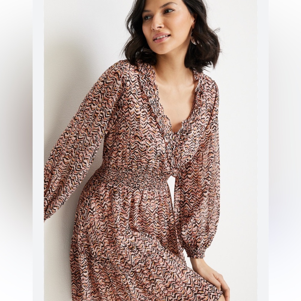 Maurices xxl chevron tiered skater v neck dress, pink,brown and gold